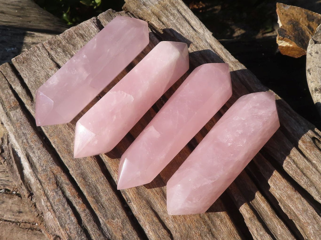 Polished Double Terminated Rose Quartz Points x 4 From Ambatondrazaka, Madagascar - Toprock Gemstones and Minerals 