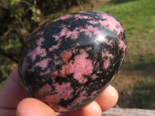 Polished Pink & Black Rhodonite Eggs x 4 From Ambindavato, Madagascar - TopRock