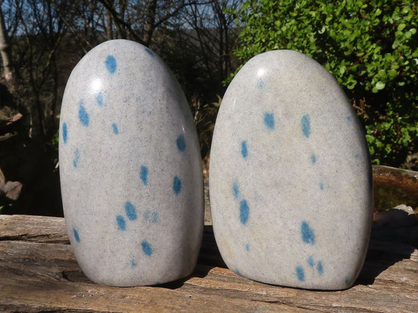 Polished Blue Spotted Spinel Quartz Standing Free Forms  x 2 From Madagascar