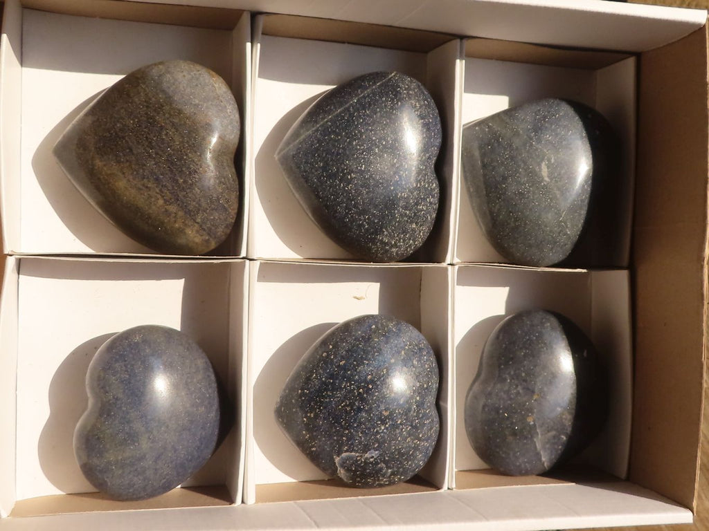 Polished Blue Lazulite Hearts  x 6 From Madagascar - Toprock Gemstones and Minerals 