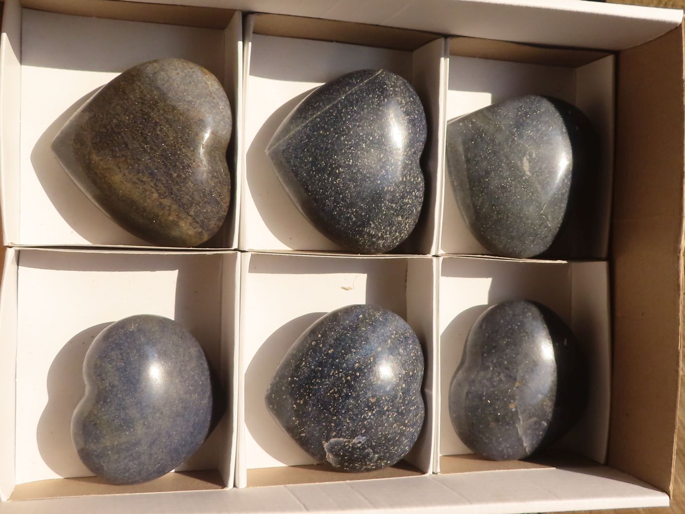 Polished Blue Lazulite Hearts  x 6 From Madagascar - Toprock Gemstones and Minerals 