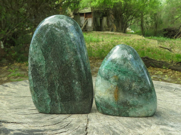 Polished Emerald Fuchsite Quartz Standing Free Forms x 2 From Andakatani, Madagascar - TopRock