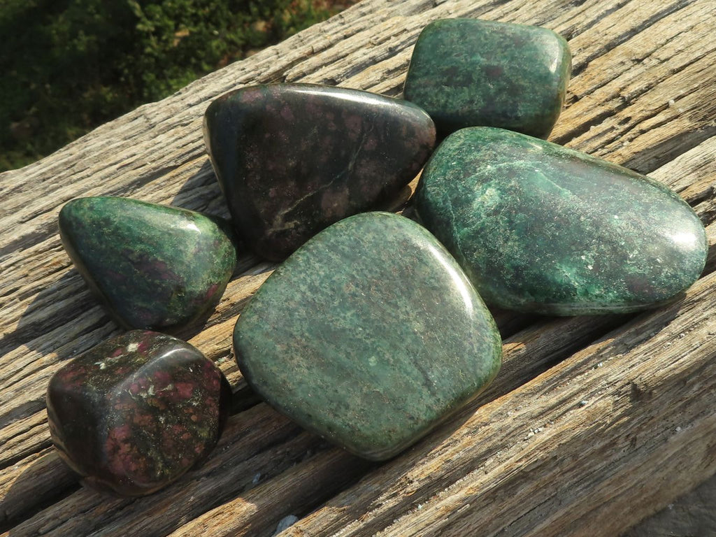 Polished Fluorescent Ruby Corundum In Chrome Verdite Free Forms x 6 From Zimbabwe - TopRock