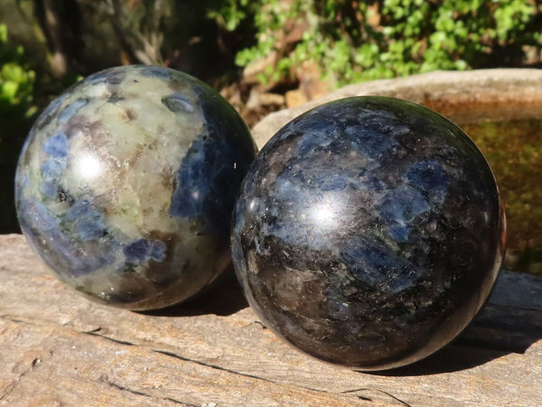Polished Blue Iolite / Water Sapphire Spheres  x 2 From Northern Cape, South Africa - Toprock Gemstones and Minerals 