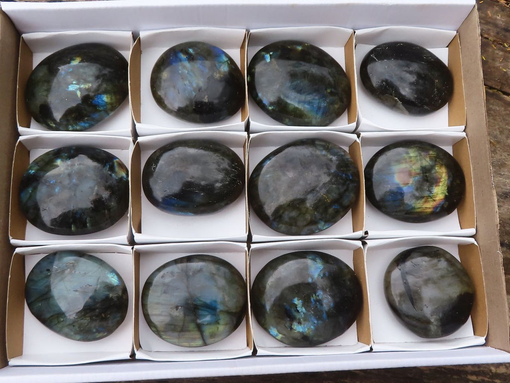 Polished Large Labradorite Palm Stones  x 12 From Madagascar - TopRock