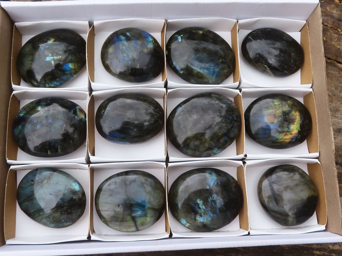 Polished Large Labradorite Palm Stones  x 12 From Madagascar - TopRock