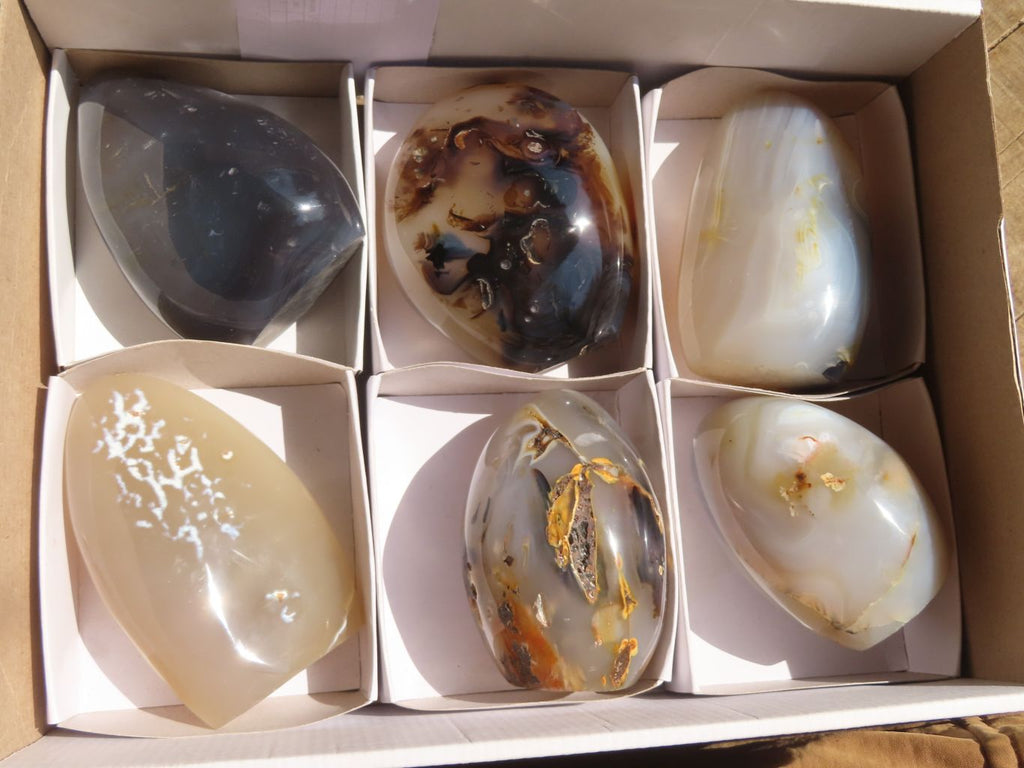 Polished Agate Standing Free Forms x 6 From West Coast, Madagascar - Toprock Gemstones and Minerals 