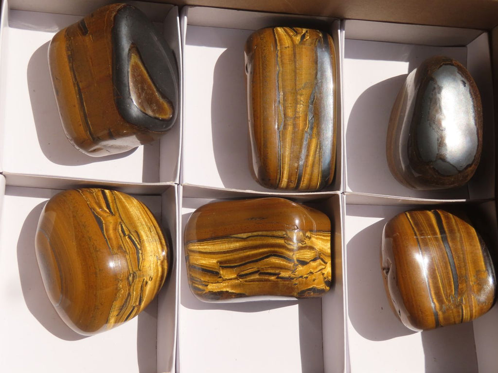 Polished Golden Tigers Eye Free Forms x 6 From Prieska, South Africa - Toprock Gemstones and Minerals 