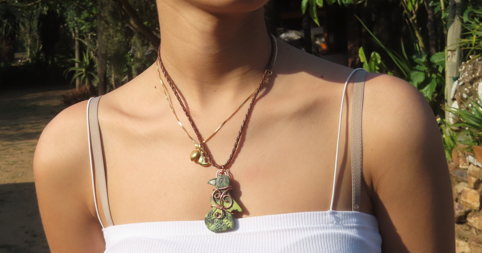 Polished Leopard stone "Great Zimbabwe Bird" Pendant with Copper Wire Wrap and Thong - sold per piece - From Zimbabwe - TopRock