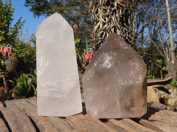 Polished Clear & Smokey Quartz Points  x 2 From Madagascar