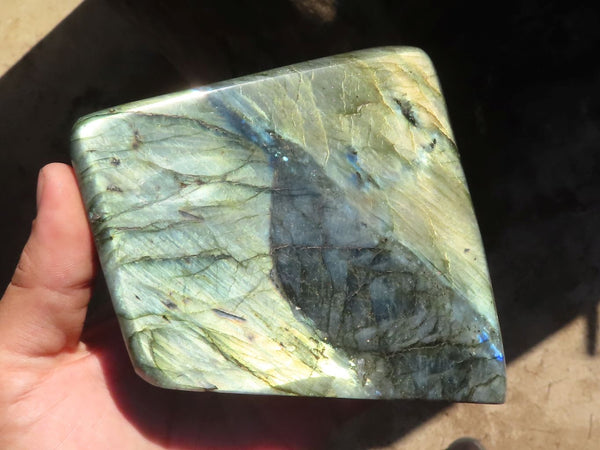Polished Flashy Labradorite Standing Free Forms  x 3 From Tulear, Madagascar