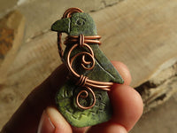 Polished  Copper Wire Wrapped Leopard Stone Eagle Pendants  x 6 From Zimbabwe