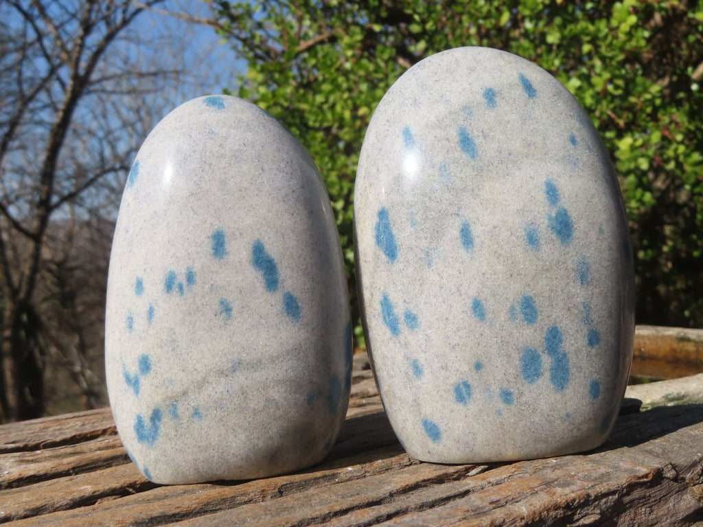 Polished Blue Spotted Spinel Quartz Standing Free Forms x 3 From Madagascar - Toprock Gemstones and Minerals 