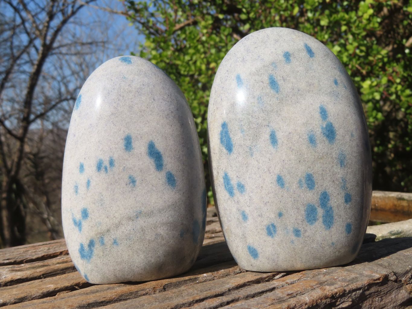 Polished Blue Spotted Spinel Quartz Standing Free Forms x 3 From Madagascar - Toprock Gemstones and Minerals 