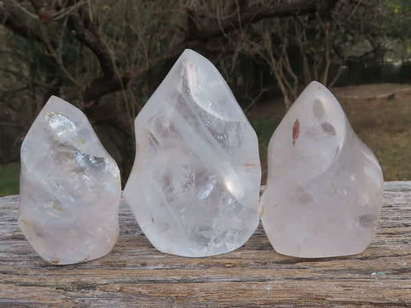 Polished Clear Quartz Flames With Rainbow Veil Inclusions  x 6 From Madagascar - TopRock