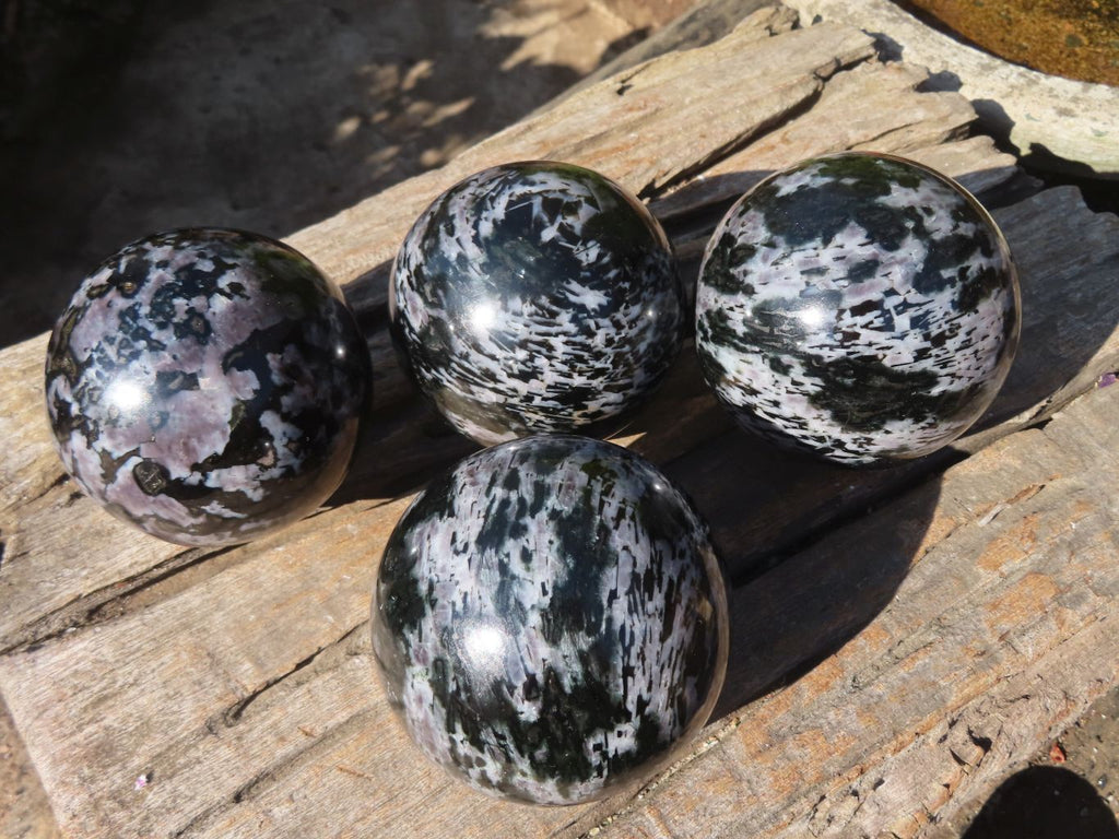 Polished Merlinite Gabbro Spheres  x 4 From Ambatondrazaka, Madagascar - Toprock Gemstones and Minerals 