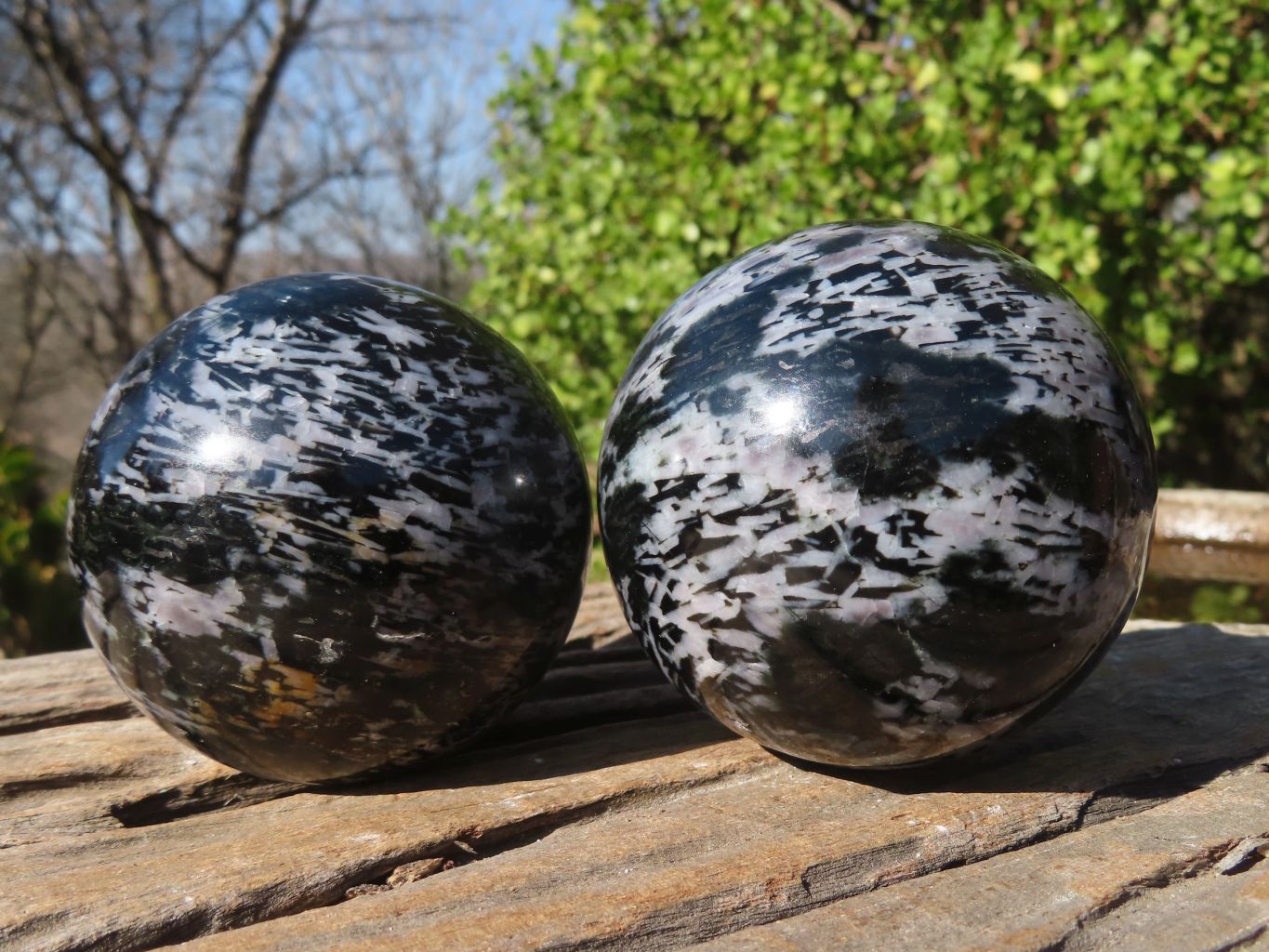 Polished Merlinite Gabbro Spheres  x 4 From Ambatondrazaka, Madagascar - Toprock Gemstones and Minerals 