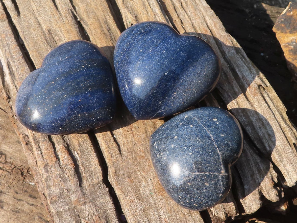 Polished Blue Lazulite Hearts  x 3 From Madagascar - Toprock Gemstones and Minerals 
