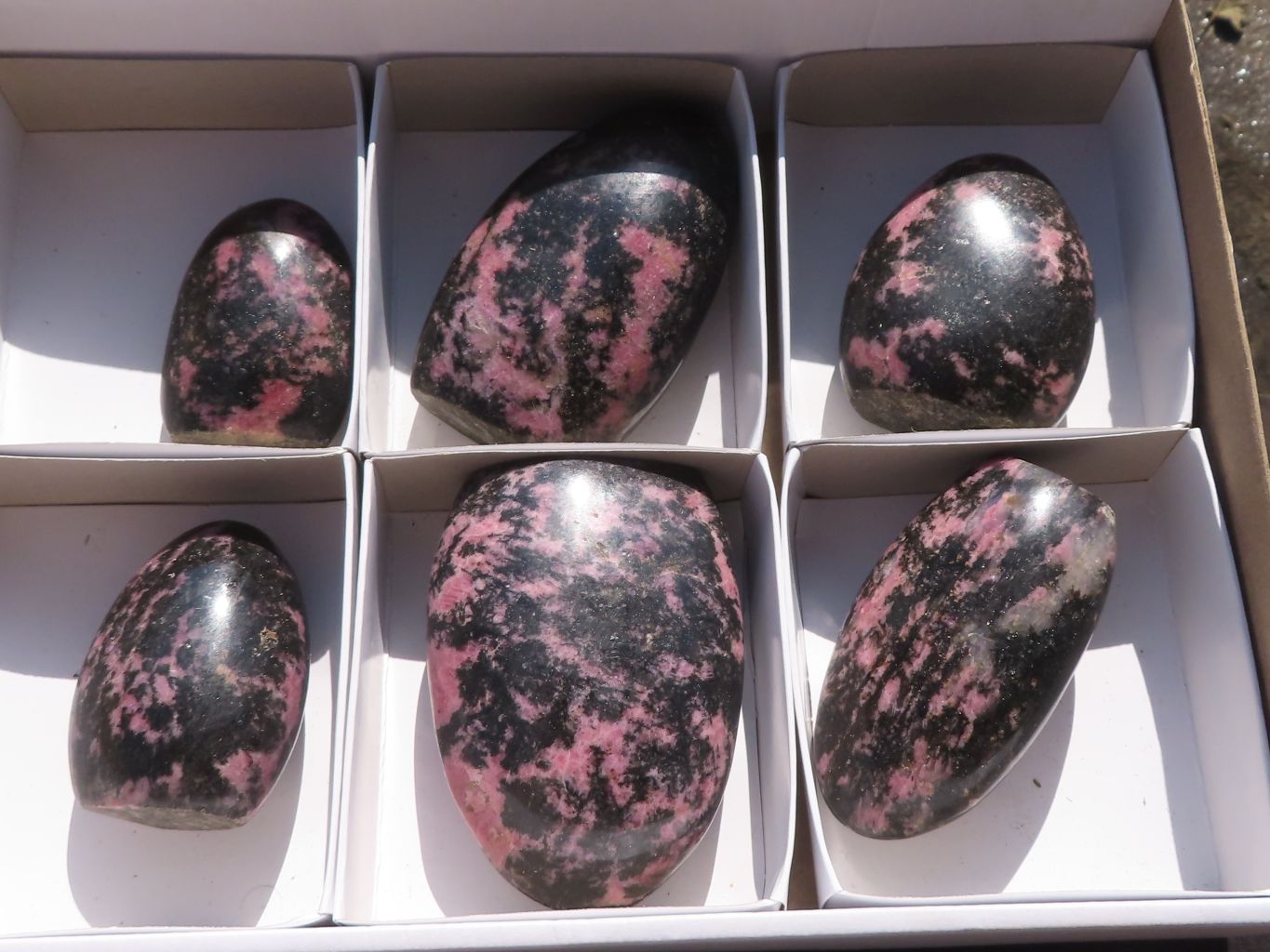 Polished Pink & Black Rhodonite Standing Free Forms  x 6 From Ambindavato, Madagascar - TopRock