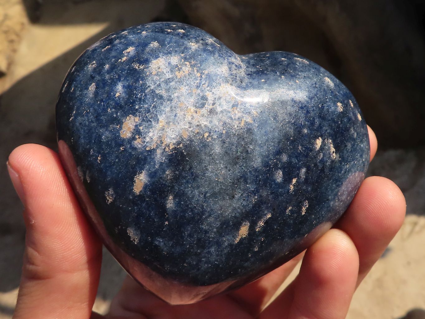 Polished Blue Lazulite Hearts  x 3 From Madagascar - Toprock Gemstones and Minerals 