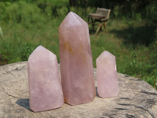 Polished Rose Quartz Crystal Points x 3 From Madagascar - TopRock
