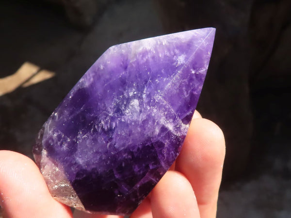 Polished Dark Purple Chevron Amethyst Points  x 12 From Zambia - Toprock Gemstones and Minerals 
