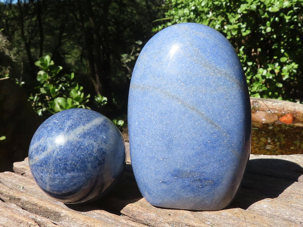 Polished Lazulite Standing Free Form & Sphere  x 2 From Madagascar - Toprock Gemstones and Minerals 
