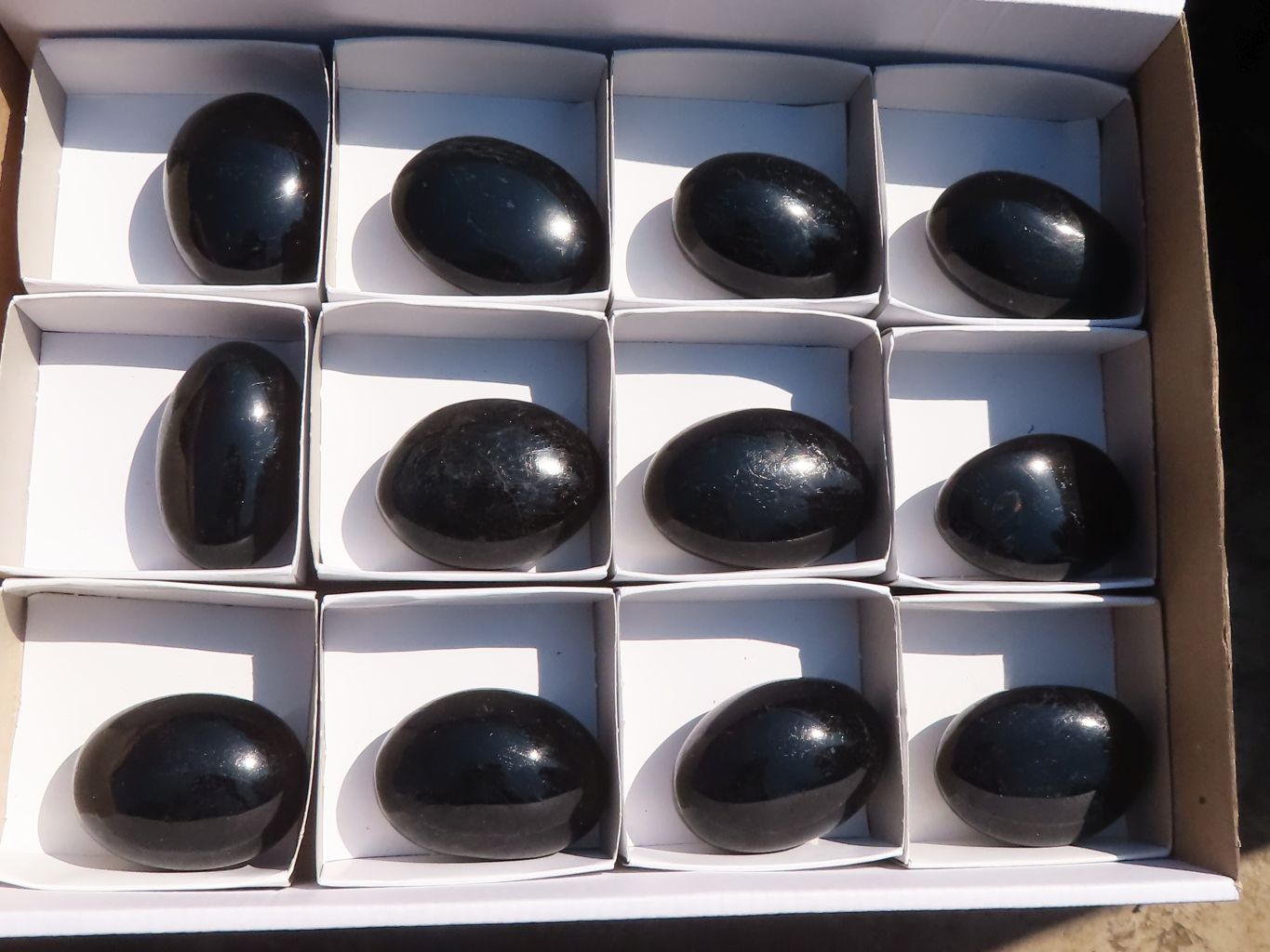 Polished Schorl Black Tourmaline Palm Stones  x 12 From Madagascar - Toprock Gemstones and Minerals 
