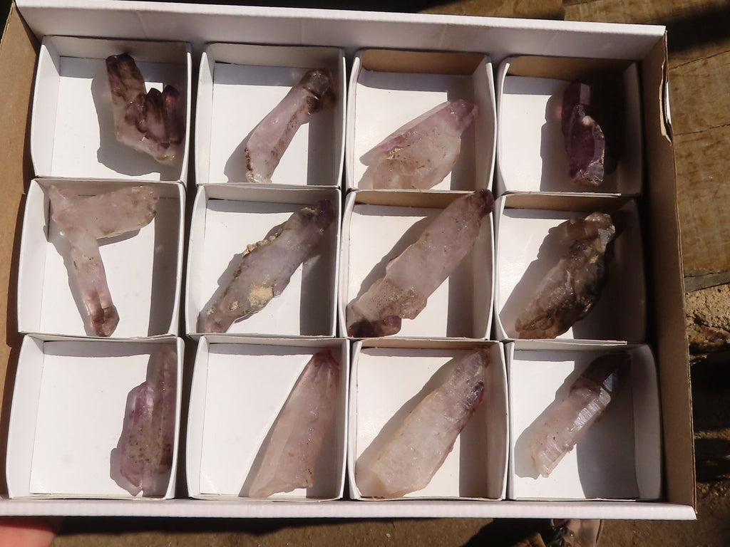 Natural Smokey Amethyst Window Quartz Crystals  x 12 From Chiredzi, Zimbabwe - Toprock Gemstones and Minerals 