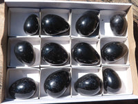 Polished Schorl Black Tourmaline Eggs  x 12 From Madagascar - Toprock Gemstones and Minerals 