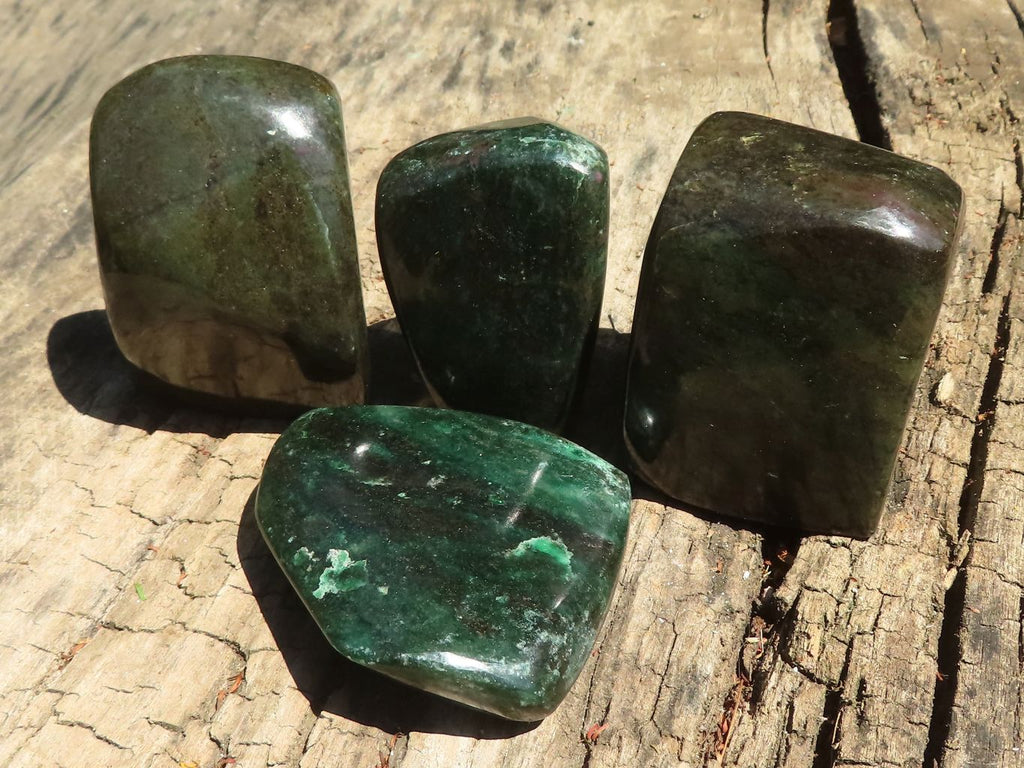 Polished Rare Fluorescent Ruby Verdite Standing Free Forms  x 4 From Zimbabwe - TopRock