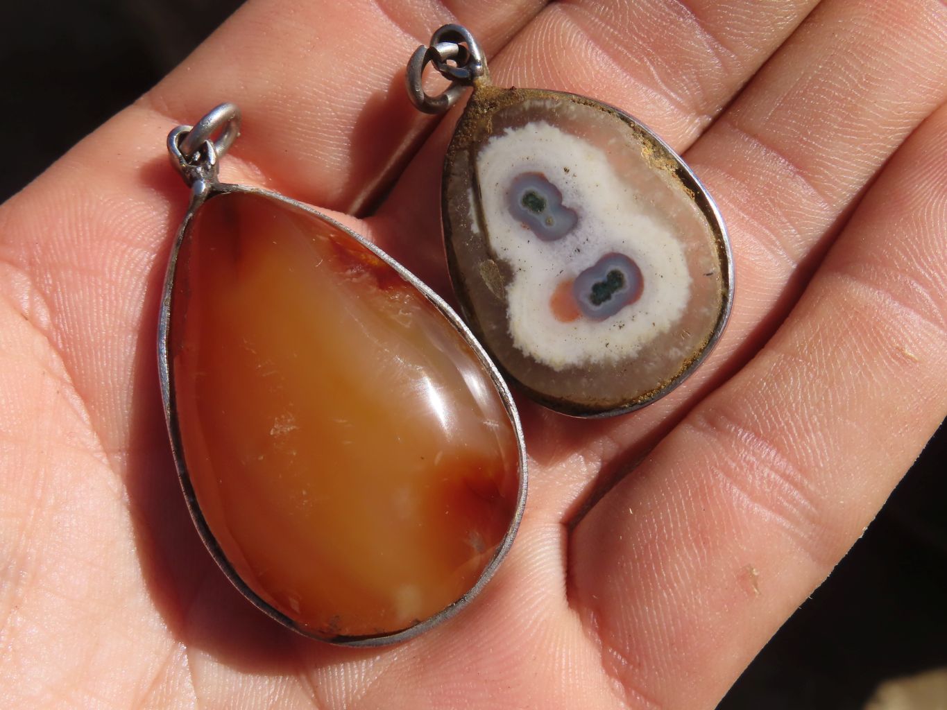 Polished Mixed Stone Pendants Set In Steel  x 12 From Southern Africa - Toprock Gemstones and Minerals 