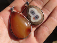Polished Mixed Stone Pendants Set In Steel  x 12 From Southern Africa