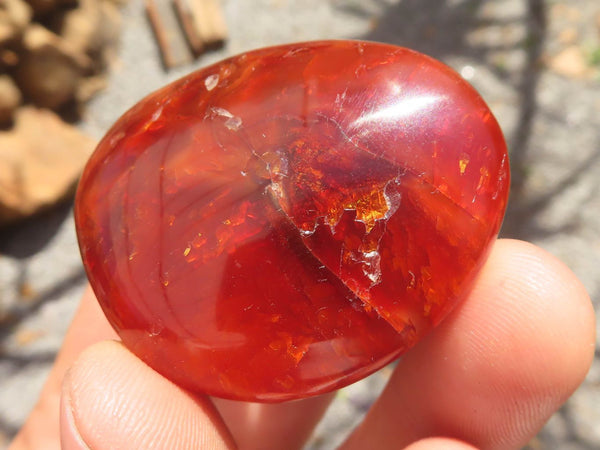 Polished Gorgeous Carnelian Agate Palm Stones  x 35 From Madagascar - TopRock