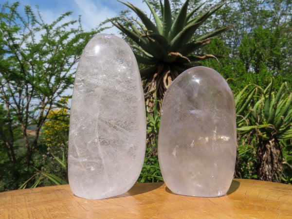 Polished Rock Crystal Standing Free Forms x 2 From Madagascar