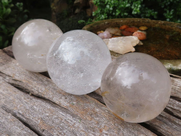 Polished Clear Quartz Crystal Balls  x 3 From Madagascar - TopRock