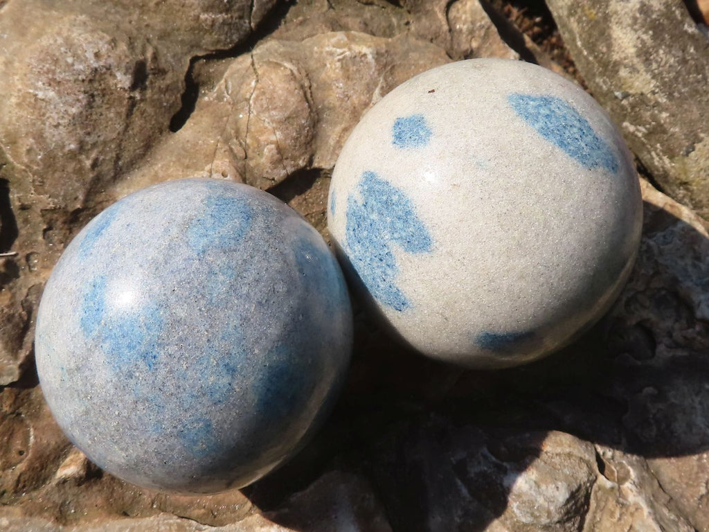 Polished Blue Spotted Spinel Quartz Spheres x 6 From Madagascar - Toprock Gemstones and Minerals 