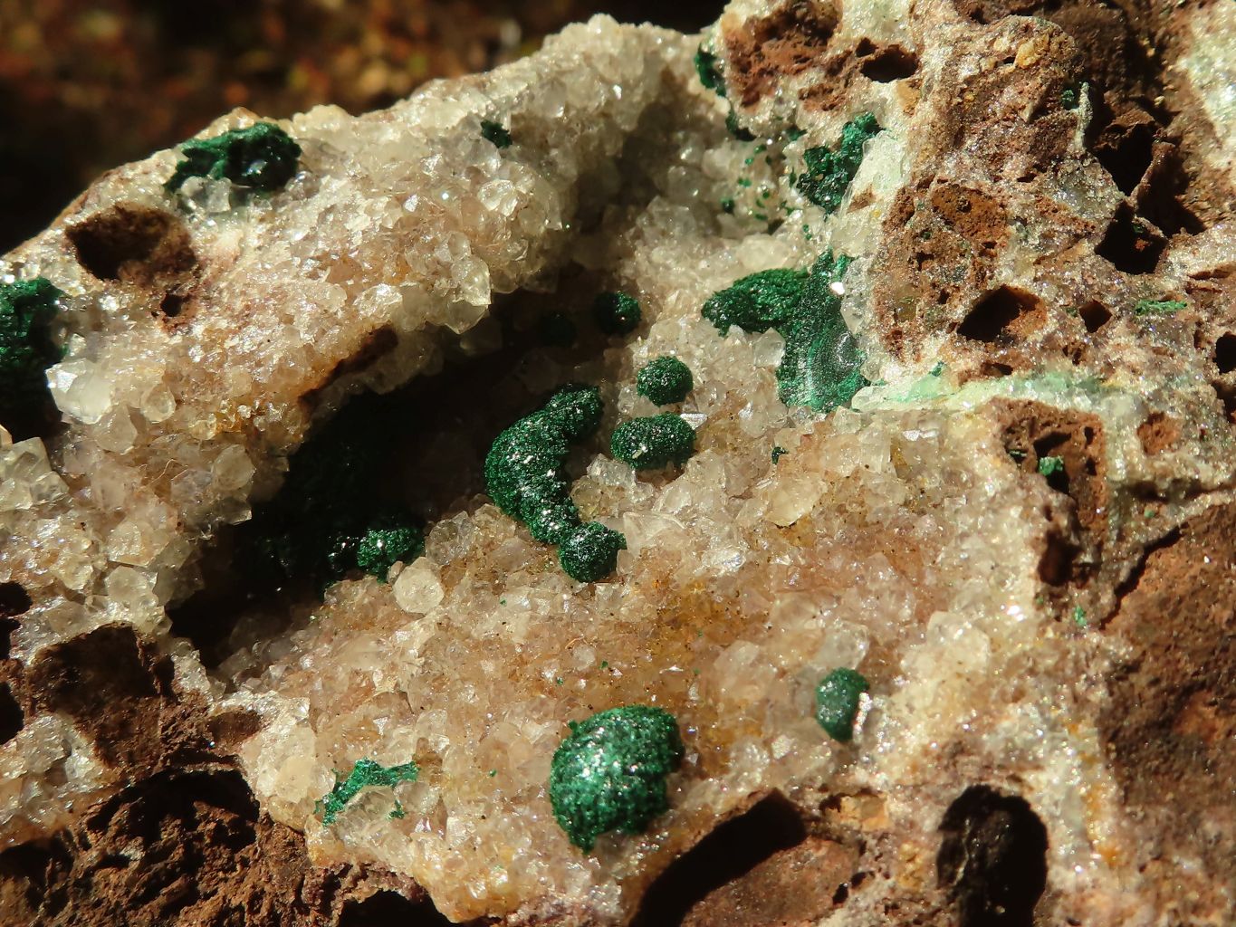 Natural Rare Ball Malachite On Drusy Quartz & Dolomite Specimens x 2 From Kambove, Congo - Toprock Gemstones and Minerals 