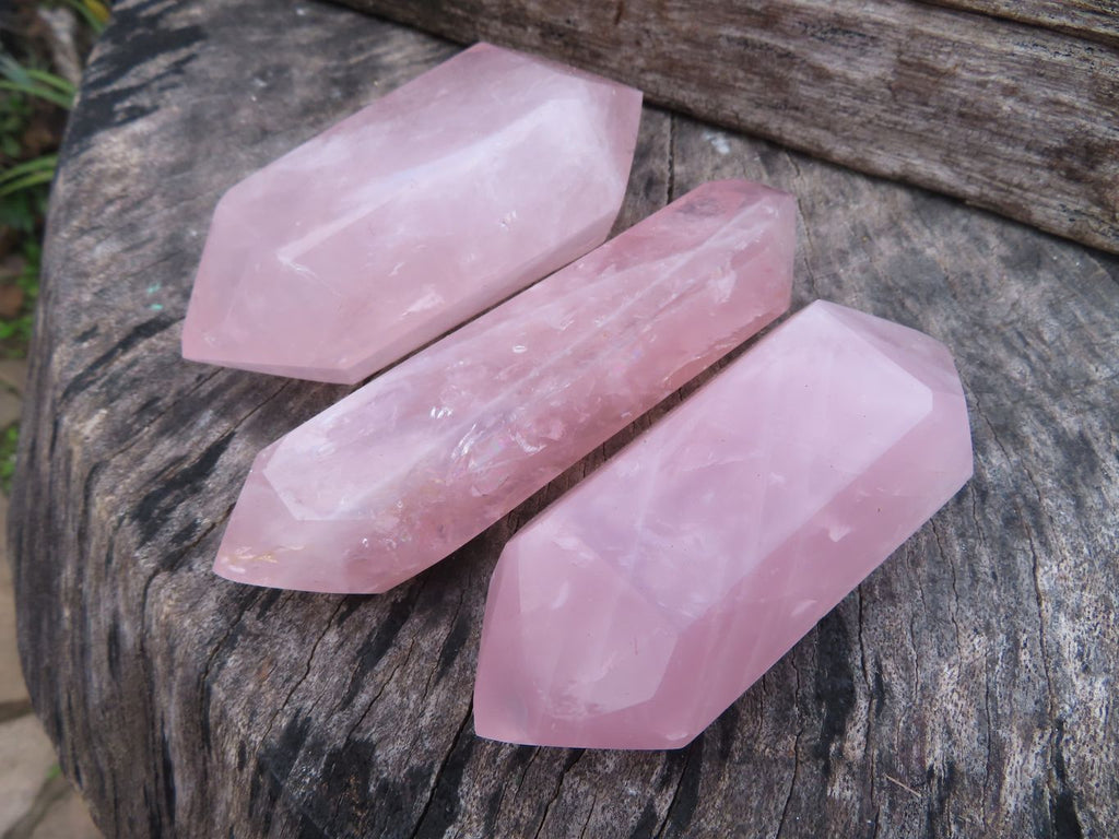 Polished Stunning Pink Rose Quartz Double Terminated Points x 6 From Madagascar - TopRock