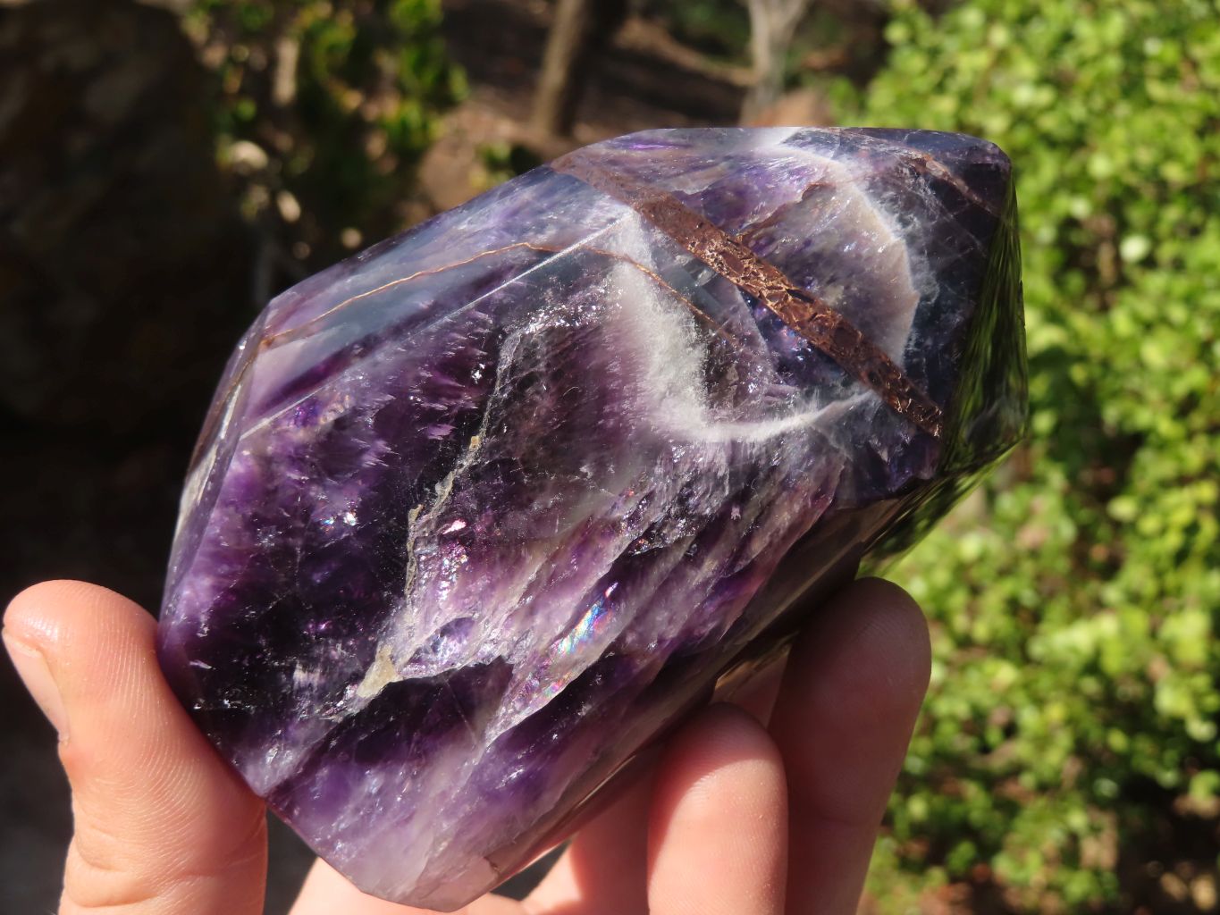 Polished Chevron Amethyst Point x 1 From Zambia - Toprock Gemstones and Minerals 