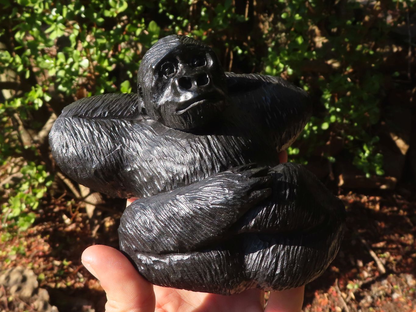Polished Black Soapstone Gorilla Carving x 1 From Zimbabwe - Toprock Gemstones and Minerals 
