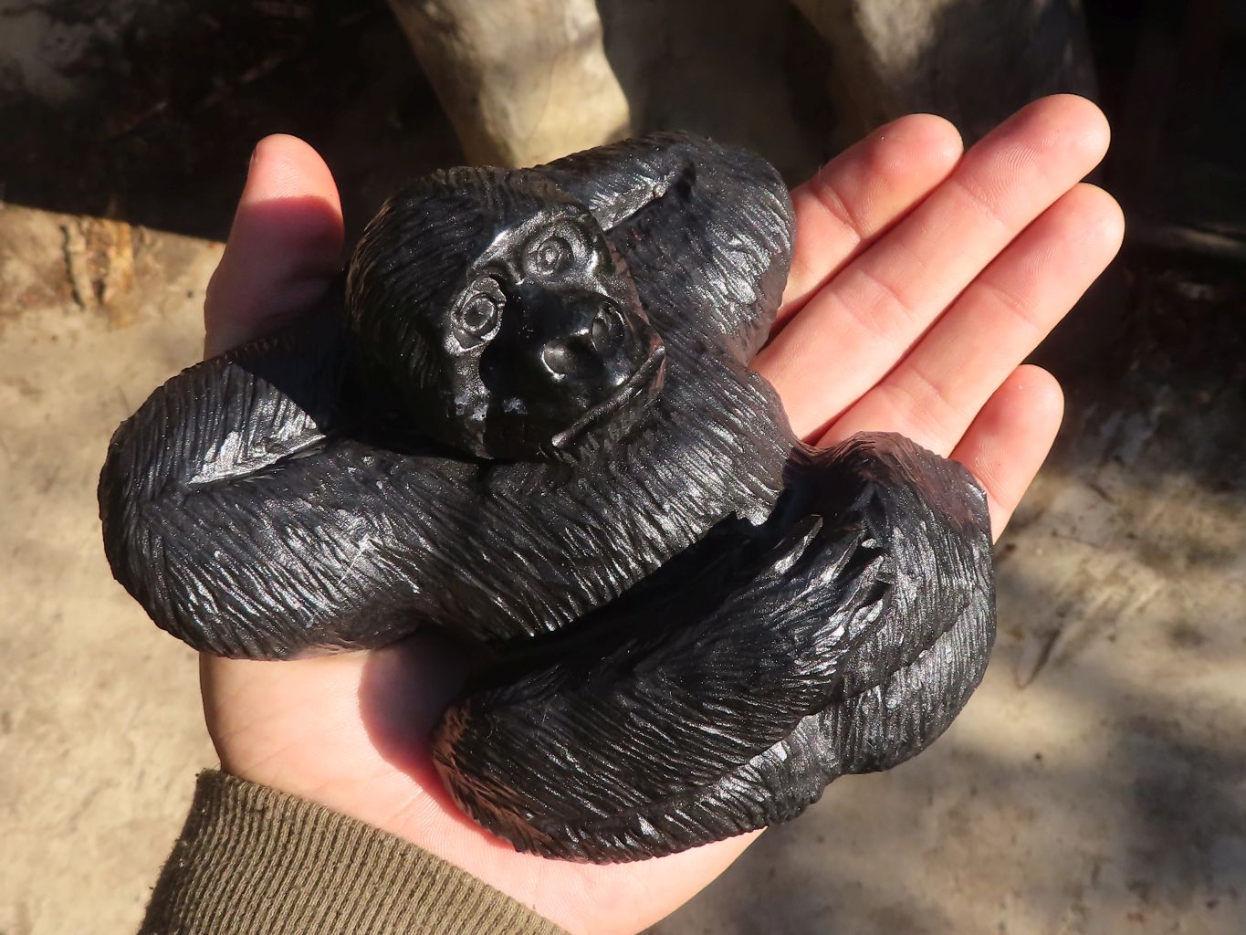 Polished Black Soapstone Gorilla Carving x 1 From Zimbabwe - Toprock Gemstones and Minerals 