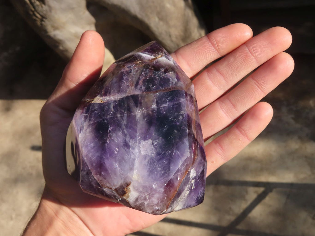 Polished Chevron Amethyst Point x 1 From Zambia - Toprock Gemstones and Minerals 