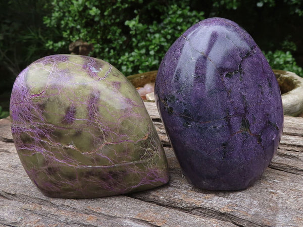 Polished Purple Stichtite & Serpentine Standing Free Forms  x 2 From Barberton, South Africa - TopRock