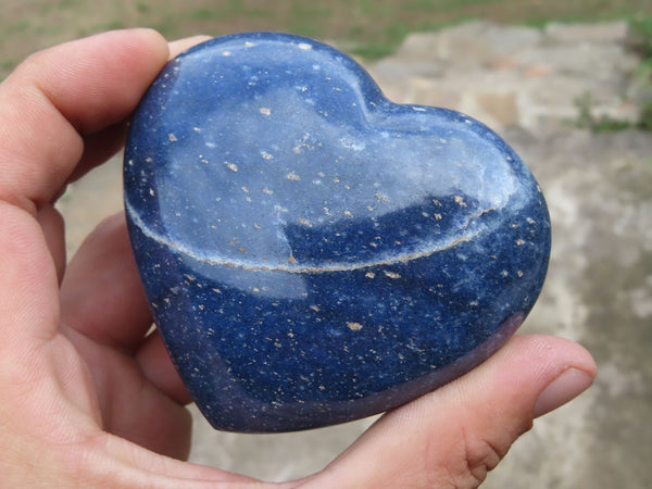 Polished Large Lazulite (Magnesium, Iron, and Aluminium Phosphate) Hearts x 4 From Madagascar - TopRock