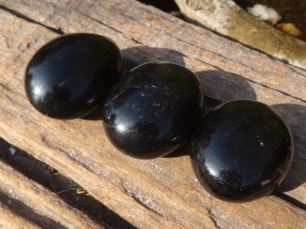 Polished Schorl Black Tourmaline Palm Stones  x 12 From Madagascar - Toprock Gemstones and Minerals 