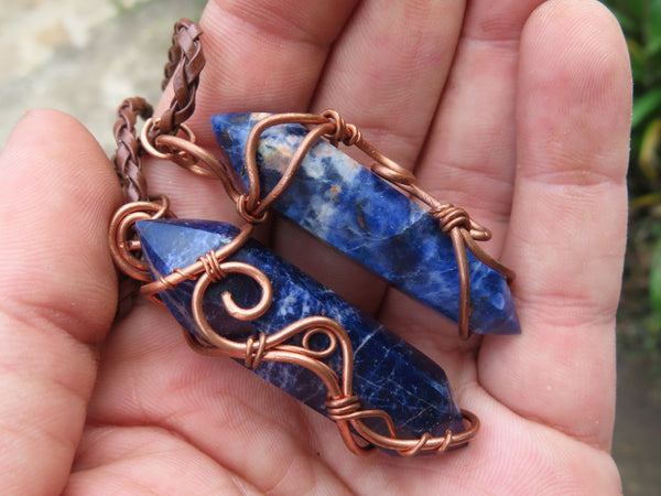 Polished Double Terminated Sodalite Crystals Wrapped In Copper Wire x 12 From Namibia - TopRock