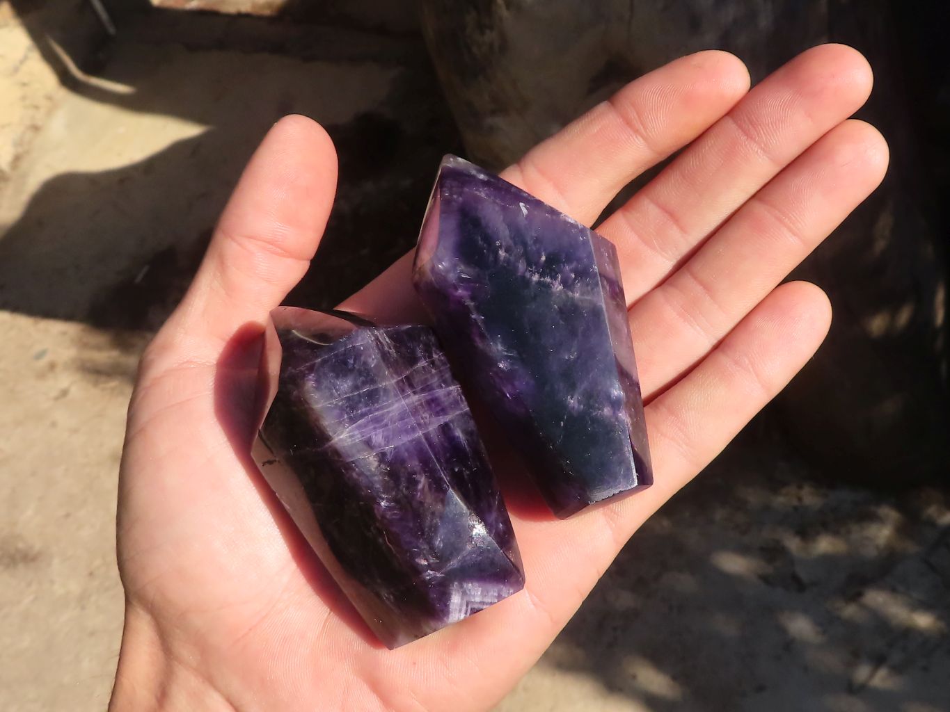 Polished Chevron Amethyst Points x 6 From Zambia - Toprock Gemstones and Minerals 