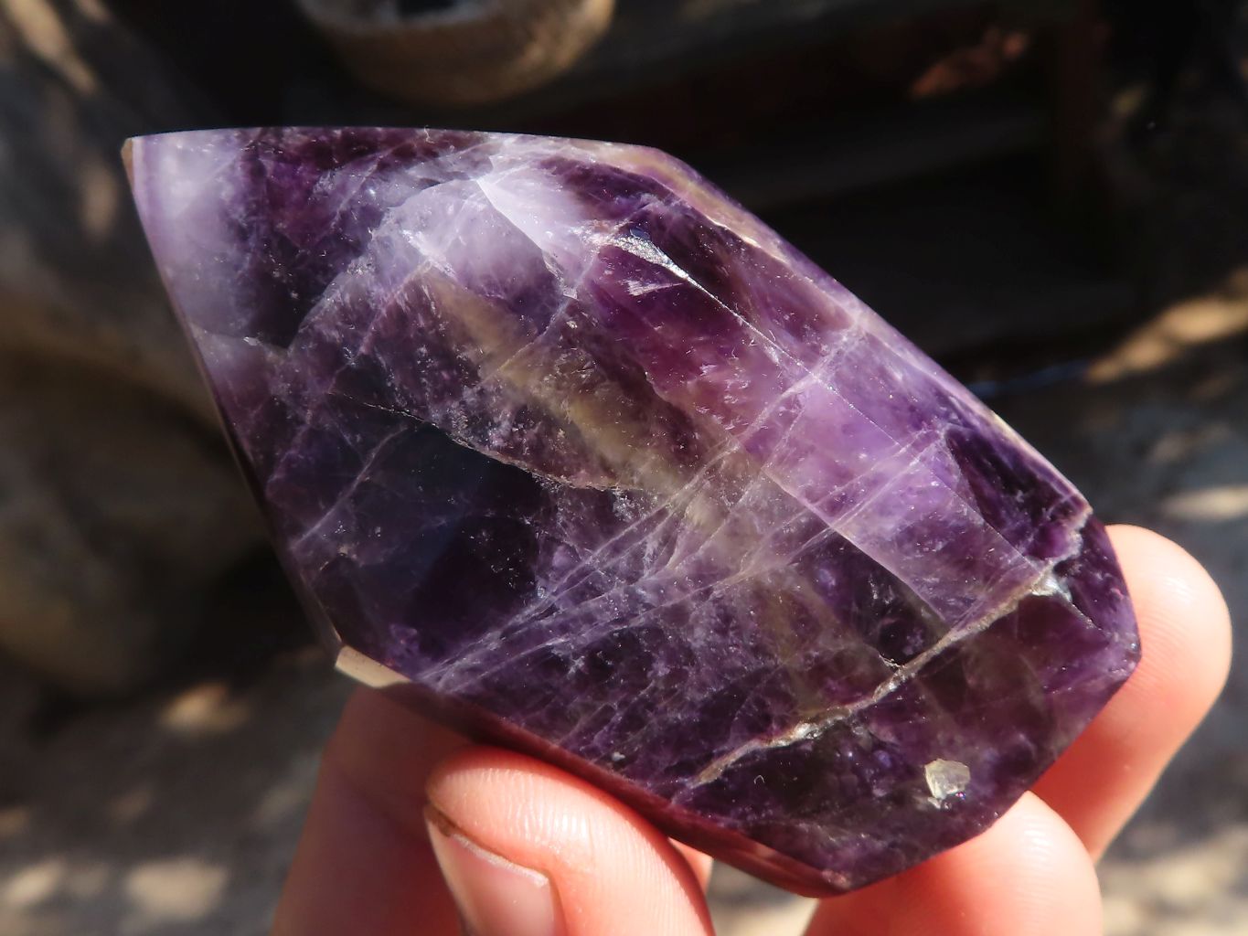 Polished Chevron Amethyst Points x 6 From Zambia - Toprock Gemstones and Minerals 