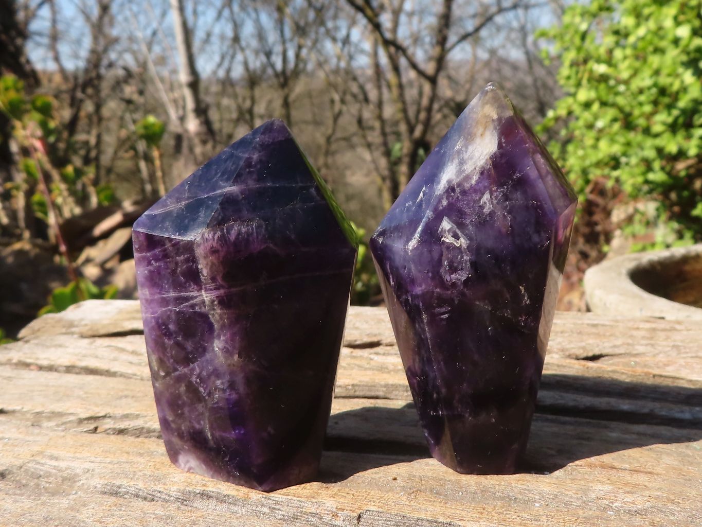 Polished Chevron Amethyst Points x 6 From Zambia - Toprock Gemstones and Minerals 